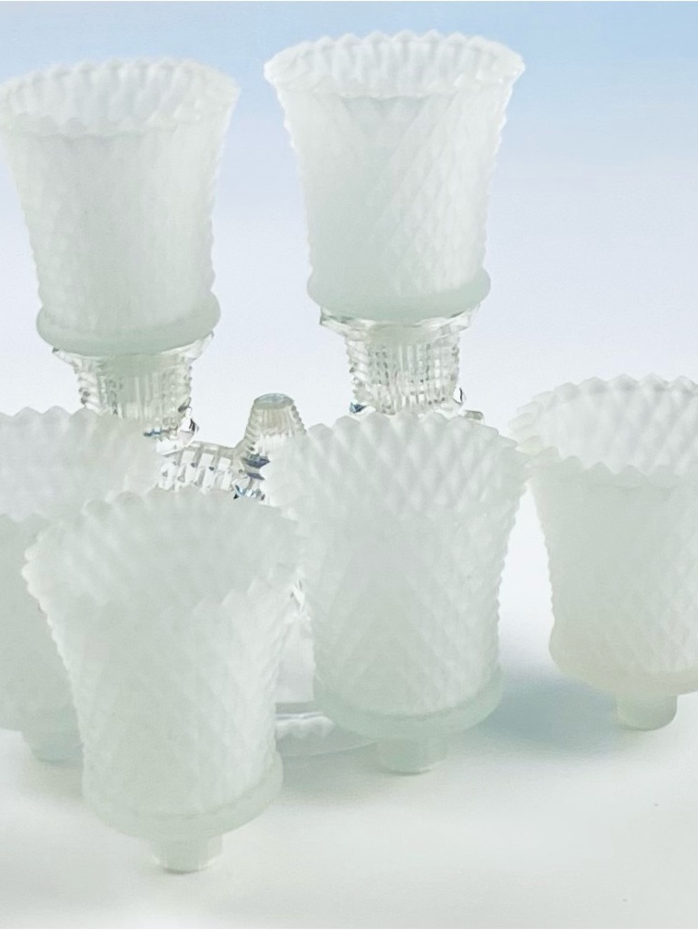 Set Of 6 Vintage Homco Frosted Glass Diamond Point Peg Votive Cups - Picture 3 of 7